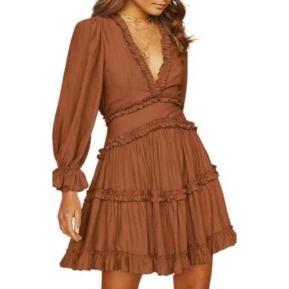 Dresses & Skirts - Burnt Orange Ruffle Short Dress Size Small